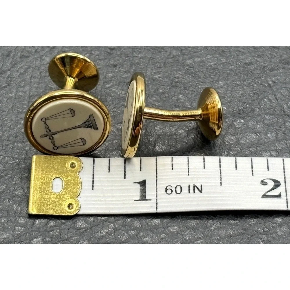 Vintage Barlow Scales of Justice Lawyer Judge Law Enamel Cufflinks Gold Tone